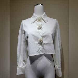 Chic White Blouse with Floral Details